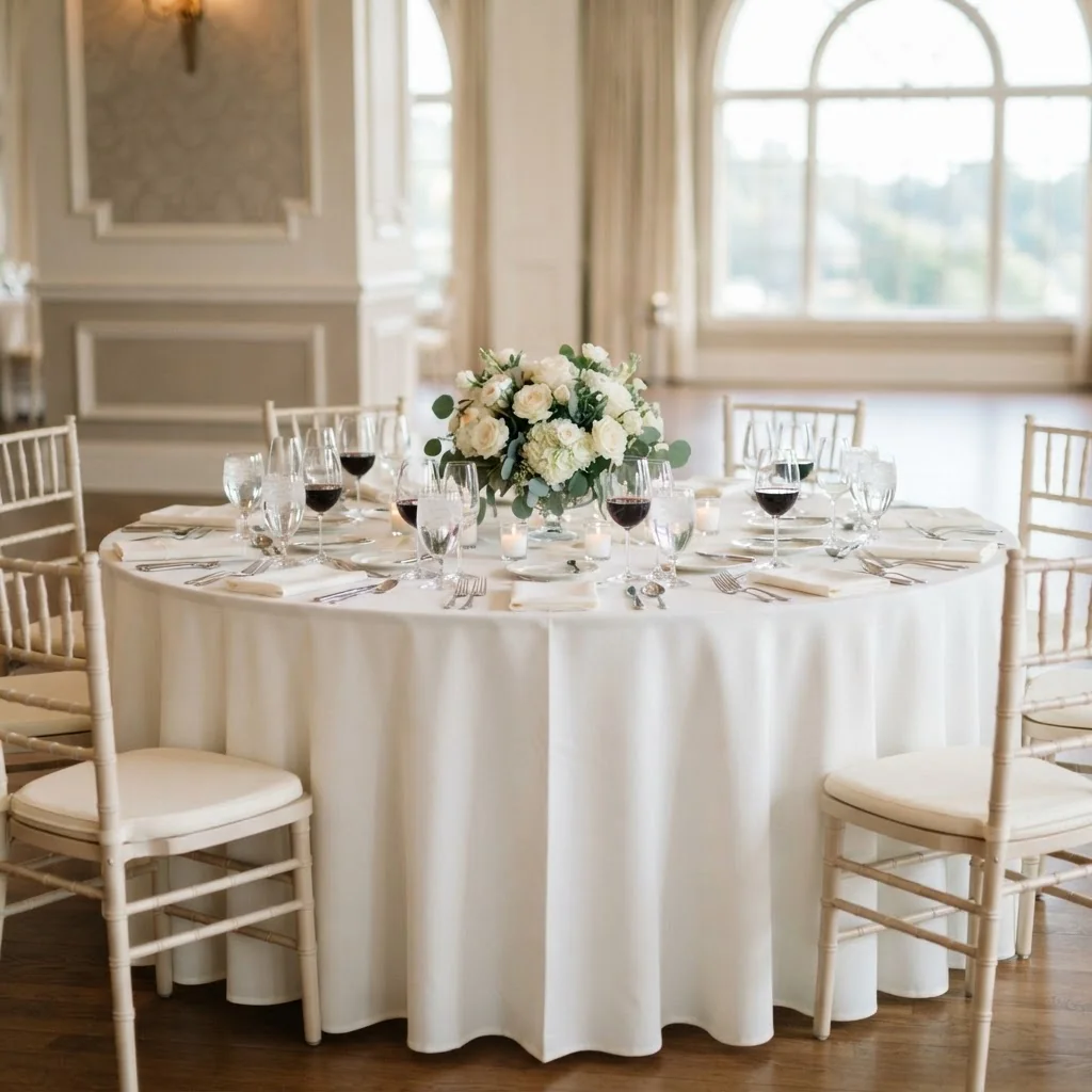 Table ronde dressée pour banquet — LD Événements — Mobilier événementiel Lille