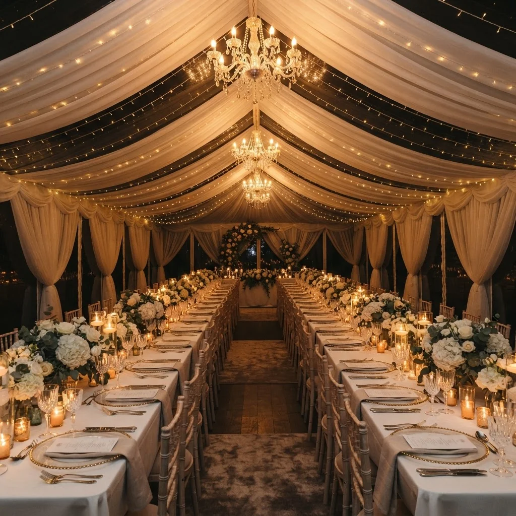 Chapiteau mariage illuminé de nuit — LD Événements — Chapiteau Paris