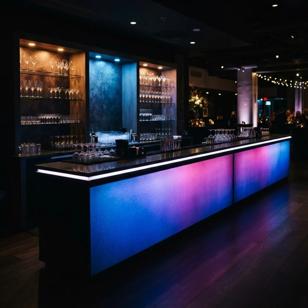 Comptoir bar lumineux LED 4 mètres — LD Événements — Bar événementiel Paris